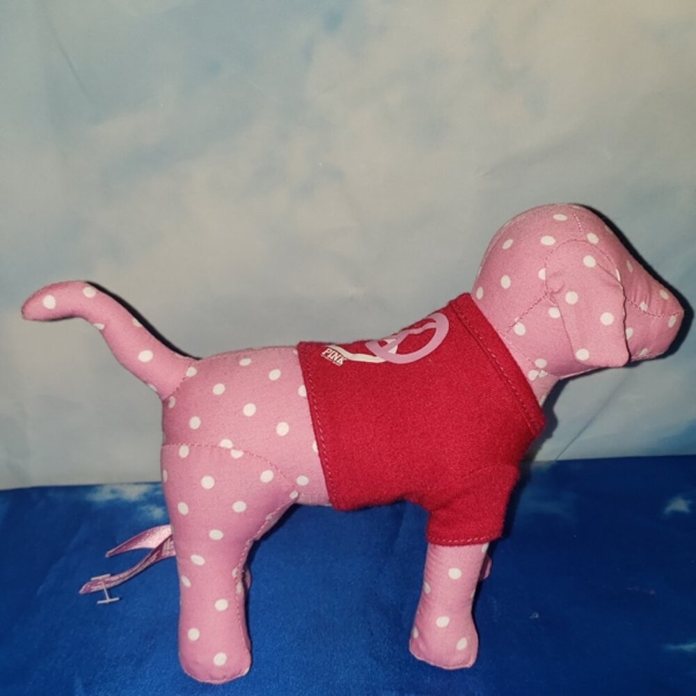 Victoria’s Secret Pink polka dot Mini dog red peace & love t-shirt LE NWOT - Picture 3 of 7